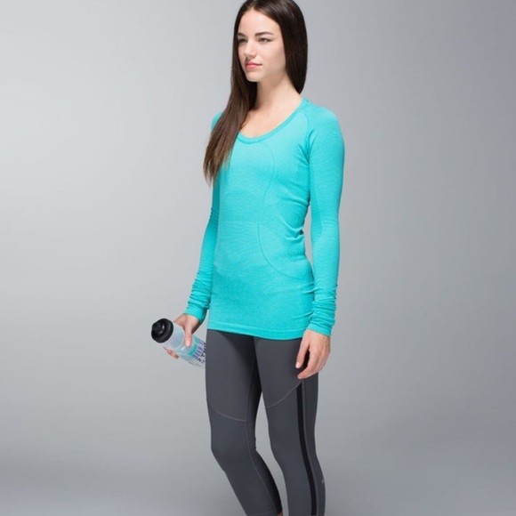 lululemon Swiftly Tech Long Sleeve Scoop Heathered Blue Tropics Sz 4 - Picture 15 of 15